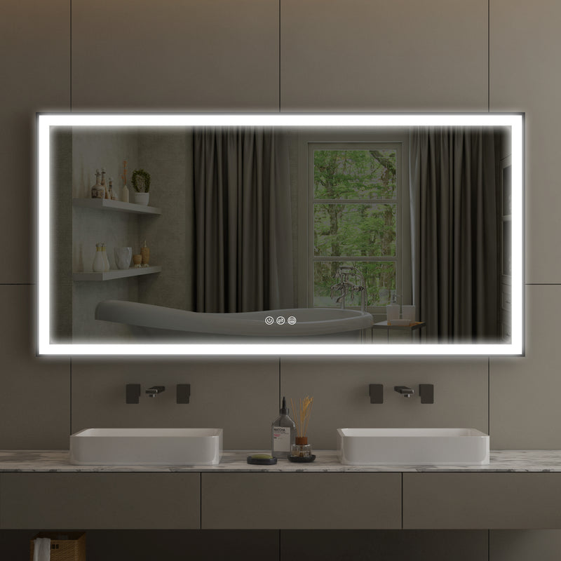 72 in. W x 36 in. H Rectangular Aluminum Framed LED Wall Mount Anti-Fog Modern Decorative Bathroom Vanity Mirror in Matte Black