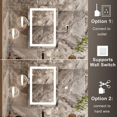 20 in. W x 28 in. H Frameless Rectangular LED Light Bathroom Mirror