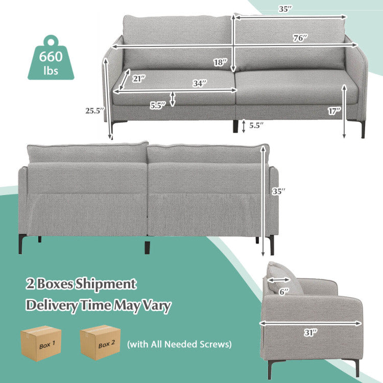 Modern 76 Inch Loveseat Sofa Couch for Apartment Dorm with Metal Legs