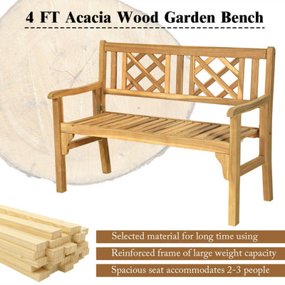 Patio Foldable Bench with Curved Backrest and Armrest