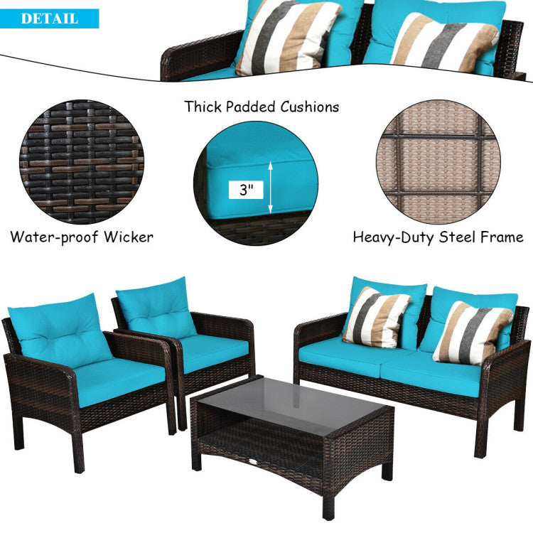 4 Pieces Patio Rattan Free-Combination Sofa Set with Cushion and Coffee Table