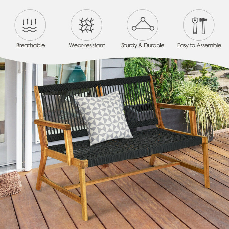 2-Person Acacia Wood Yard Bench for Balcony and Patio