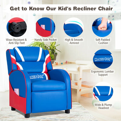 Kids Recliner Chair Gaming Sofa PU Leather Armchair w/Side Pockets