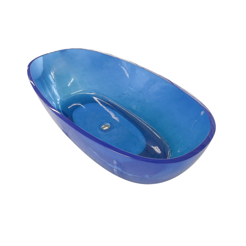 64inch Resin Transparent Blue Oval Shape Freestanding Soaking Bathtub