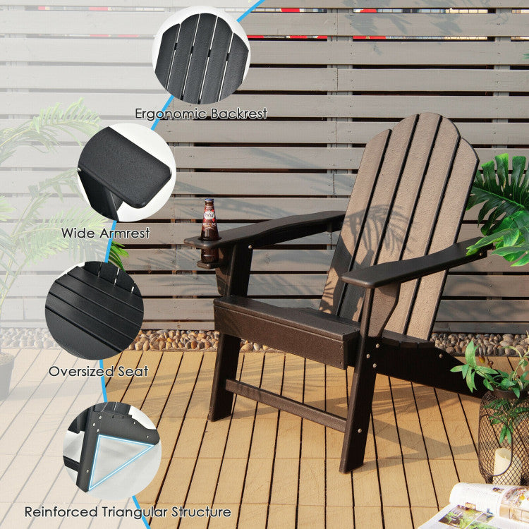 Outdoor Adirondack Chair with Built-in Cup Holder for Backyard Porch