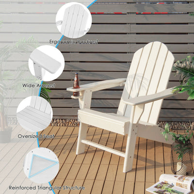 Outdoor Adirondack Chair with Built-in Cup Holder for Backyard Porch