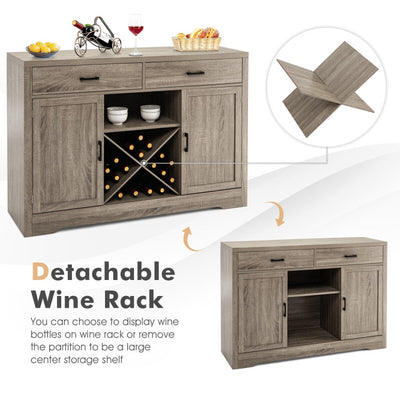 Wooden Buffet Cabinet with 2 Large Storage Drawers and Detachable Wine Rack