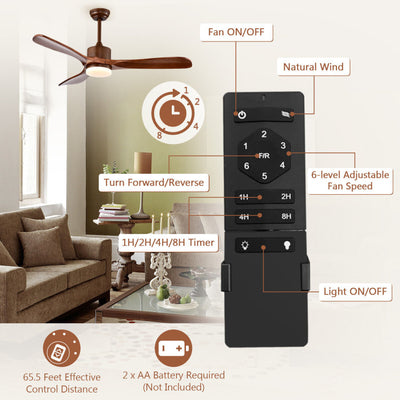 52 Inch Reversible Ceiling Fan with LED Light and Adjustable Temperature