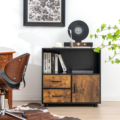 Industrial 2 Drawer File Cabinet with Middle Open Shelf