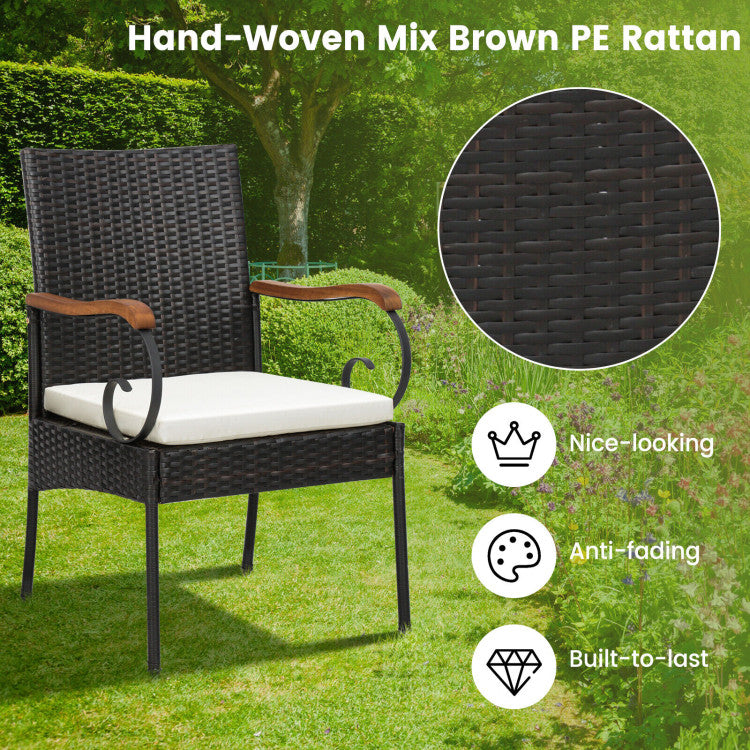 7 Pieces Patio Wicker Dining Set with Detachable Cushion and Umbrella Hole