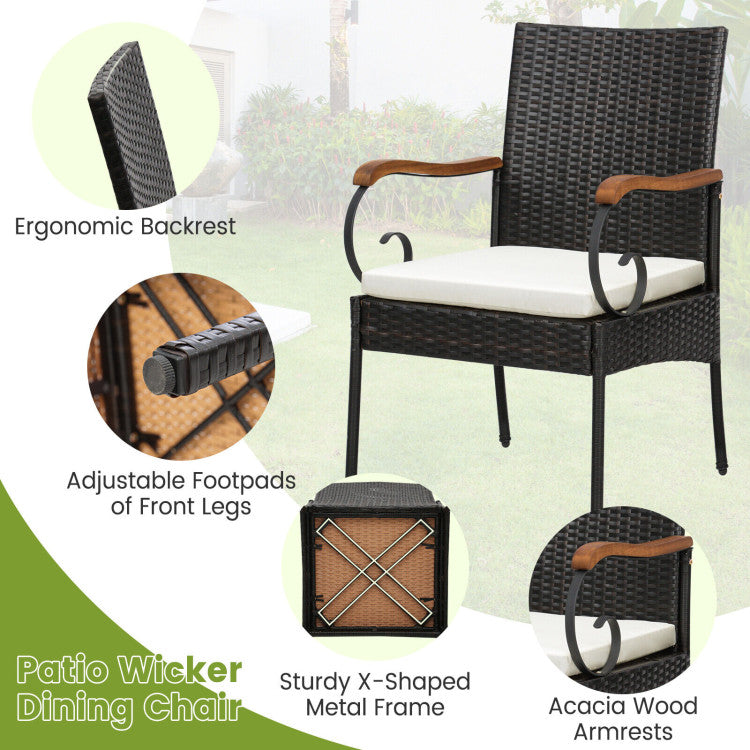 7 Pieces Patio Wicker Dining Set with Detachable Cushion and Umbrella Hole