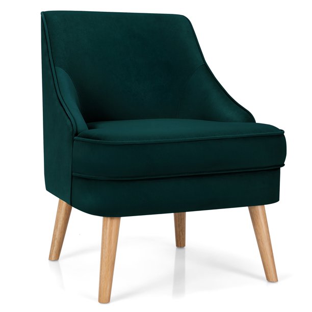 Accent Chair Velvet Upholstered Single Sofa with Rubber Wood Legs