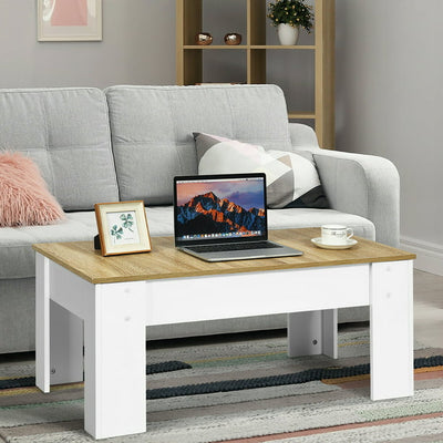 Lift Top Coffee Table Pop-UP Cocktail Table w/Hidden Compartment & Shelf Brown