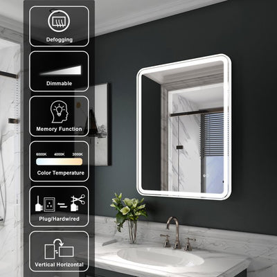 28 x 36 inch LED Bathroom Mirror, Wall Mounted Bathroom Vanity Framed Mirror with Dimmer, Anti-Fog