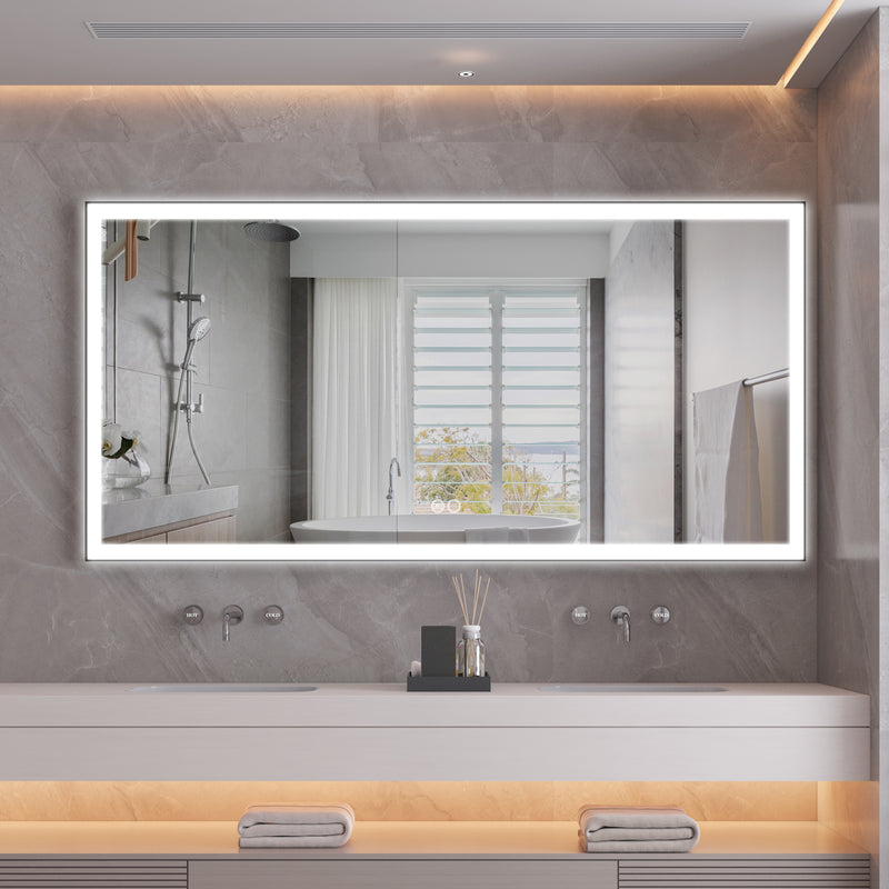 84 in. W x 42 in. H Rectangular Framed LED Light Wall Vertical/Horizontal Bathroom Vanity Mirror