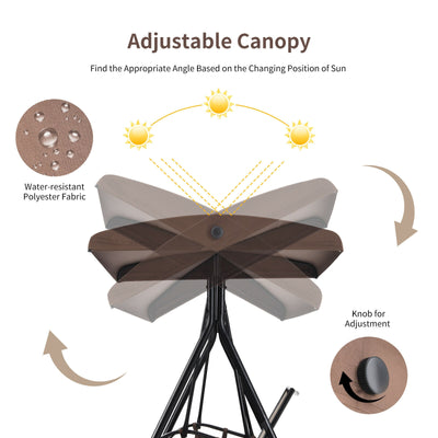 2 Seat Patio Porch Swing with Adjustable Canopy Storage Pockets