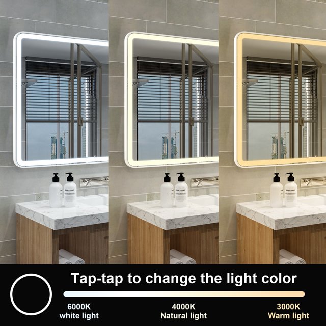 48 x 36 inch LED Bathroom Mirror, Wall Mounted Bathroom Vanity Framed Mirror with Dimmer, IP54 Enhanced Anti-Fog