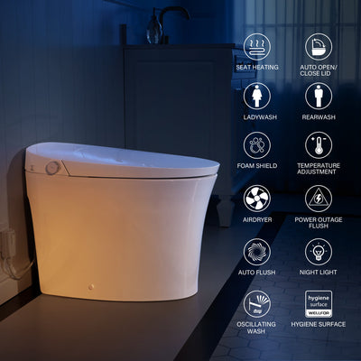 Elongated Smart Bidet Toilet in White with Built-in Tank, Foot Sensor Function, Auto Flush