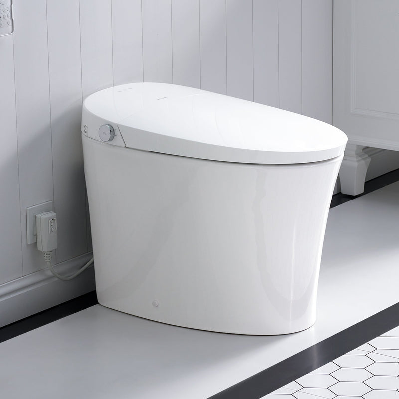 Elongated Smart Bidet Toilet in White with Built-in Tank, Foot Sensor Function, Auto Flush