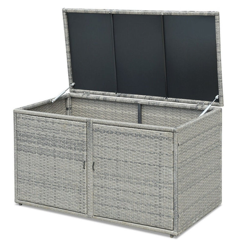 Garden Patio Rattan Multipurpose Deck Box 88 Gallon-Gray