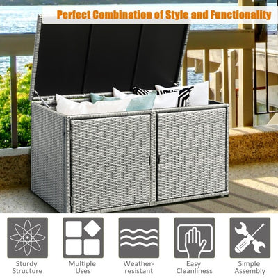 Garden Patio Rattan Multipurpose Deck Box 88 Gallon-Gray