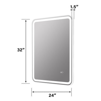 24 x 32 inch LED Bathroom Mirror, Wall Mounted Bathroom Vanity Framed Mirror with Dimmer, IP54 Enhanced Anti-Fog