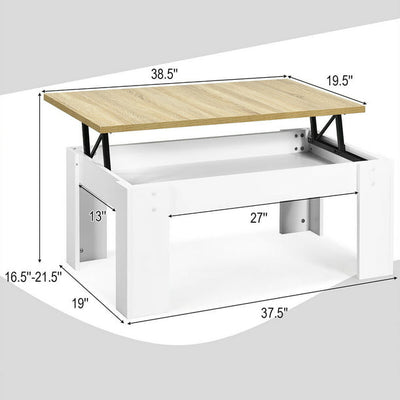 Lift Top Coffee Table Pop-UP Cocktail Table w/Hidden Compartment & Shelf Brown