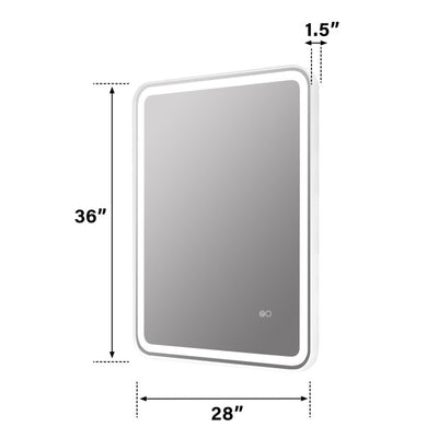 28 x 36 inch LED Bathroom Mirror, Wall Mounted Bathroom Vanity Framed Mirror with Dimmer, Anti-Fog