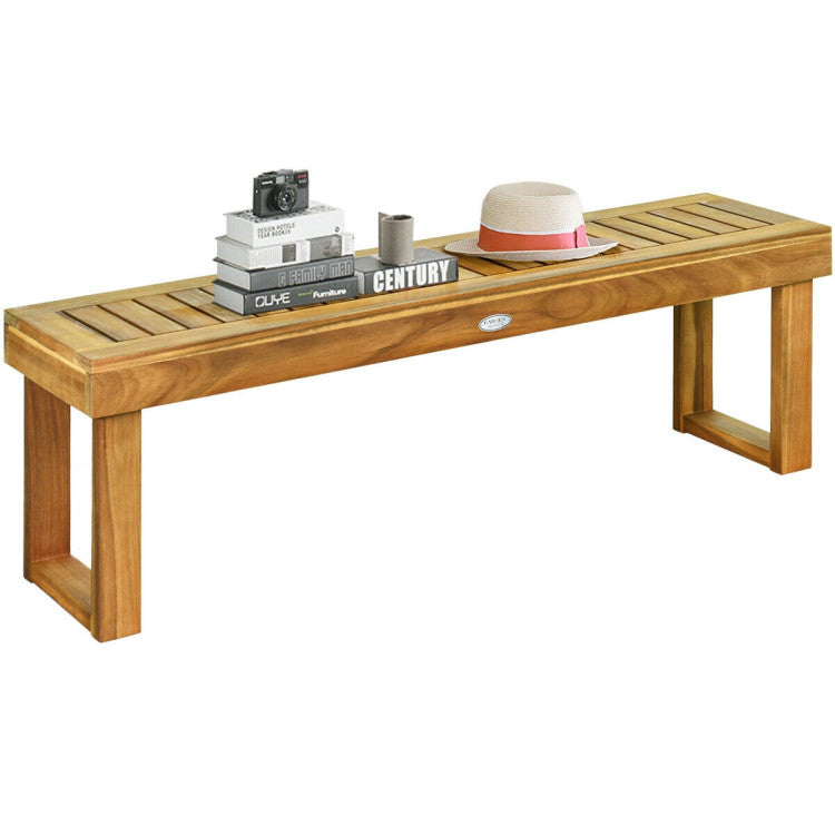 52 Inch Acacia Wood Dining Bench with Slatted Seat