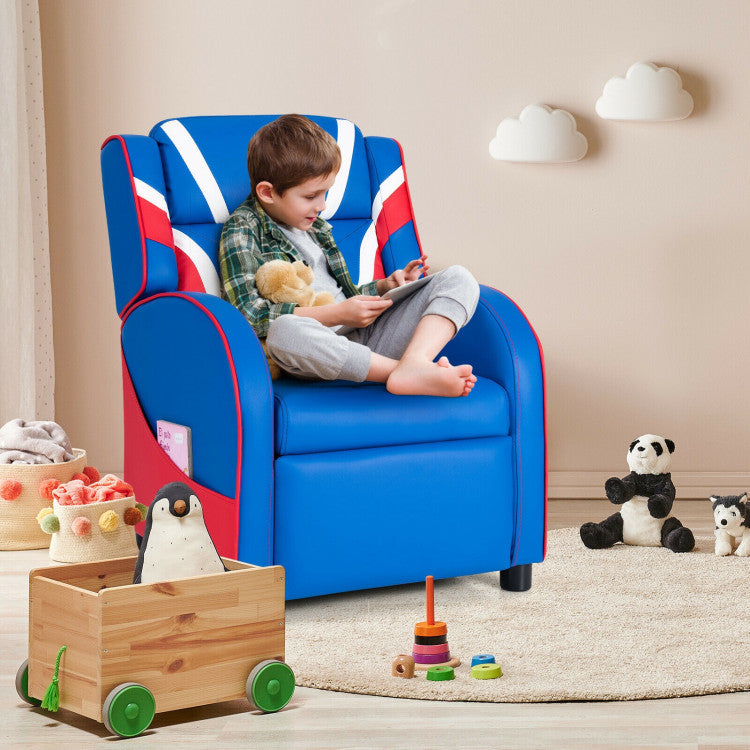 Kids Recliner Chair Gaming Sofa PU Leather Armchair w/Side Pockets