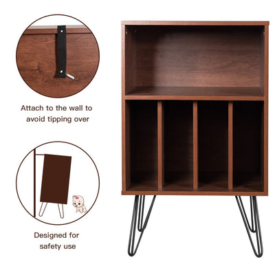 Freestanding Record Player Stand Record Storage Cabinet with Metal Legs