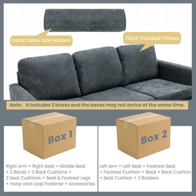 3 Seats L-Shaped Movable Convertible Sectional Sofa with Ottoman