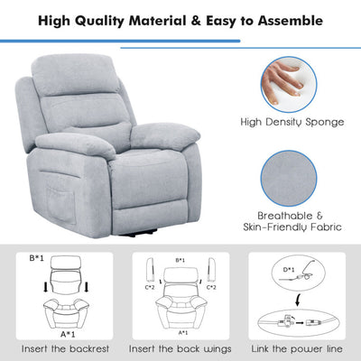 Power Lift Recliner Sofa with Side Pocket and Remote Control