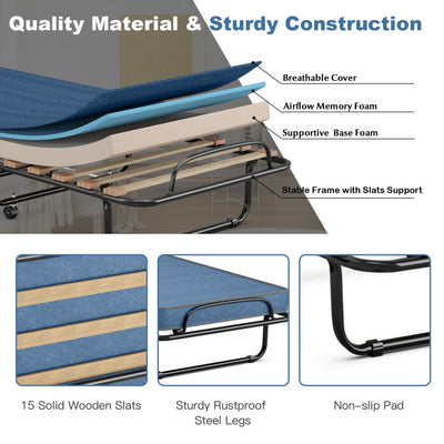 Made in Italy Portable Folding Bed with Memory Foam Mattress and Sturdy Metal Frame