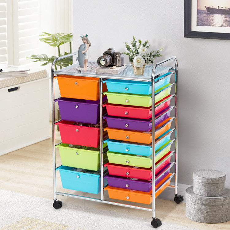 15-Drawer Utility Rolling Organizer Cart Multi-Use Storage