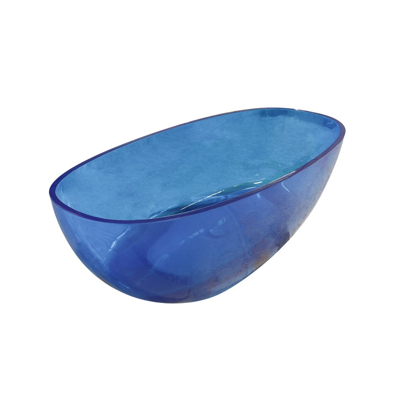 64inch Resin Transparent Blue Oval Shape Freestanding Soaking Bathtub