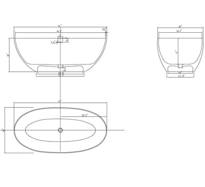 55inch/61inch/65inch Stone Resin Solid Surface Flatbottom Free-Standing Bathtub