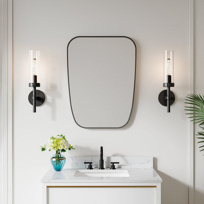 24 in. W x 32 in. H Shield Bathroom Vanity Wall Mirror without Lights Matte Black