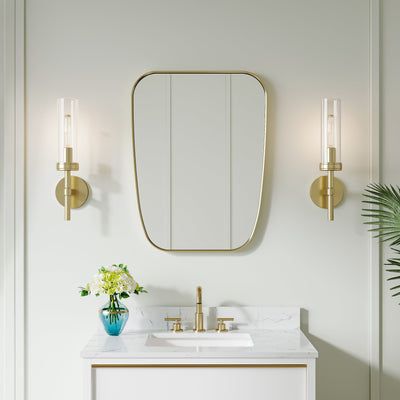 24 in. W x 32 in. H Shield Bathroom Vanity Wall Mirror without Lights Brushed Gold