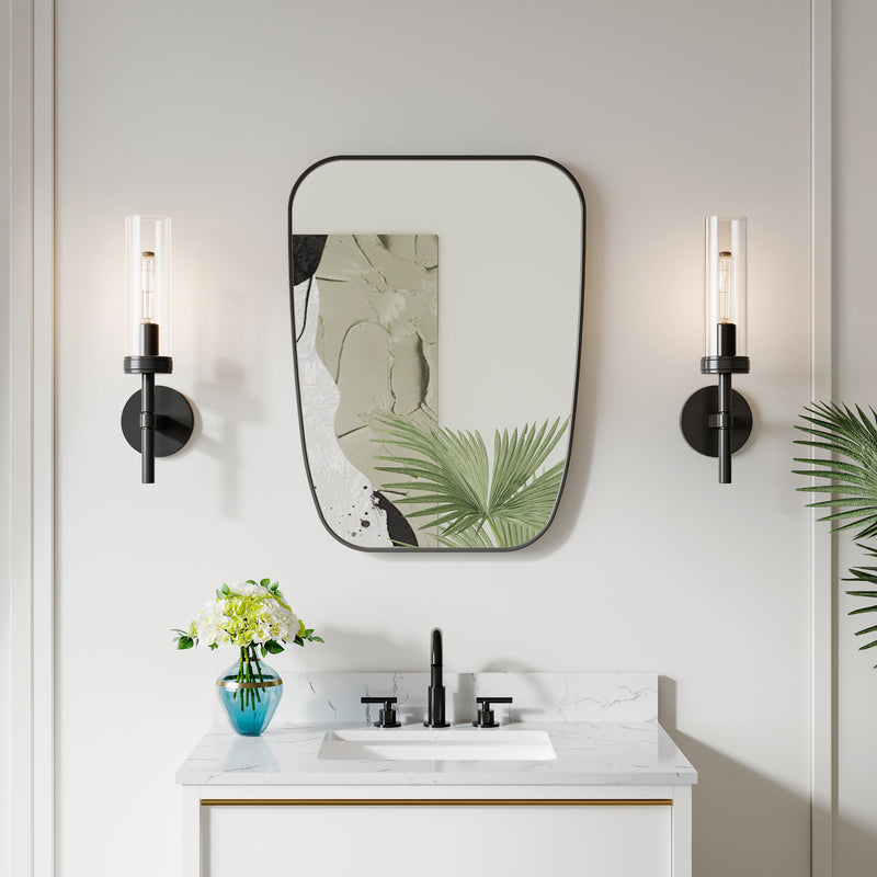 24 in. W x 32 in. H Shield Bathroom Vanity Wall Mirror without Lights Matte Black