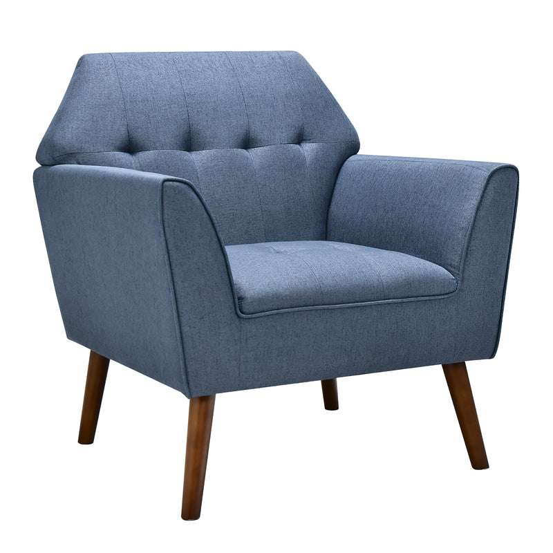 Modern Tufted Fabric Accent Chair Upholstered Armchair with Rubber Wood Legs Blue