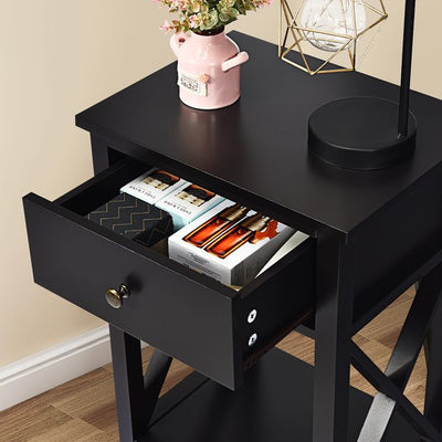 X-Shaped Bedside Storage Nightstand with Drawer and Bottom Shelf