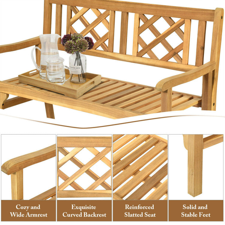 Patio Foldable Bench with Curved Backrest and Armrest