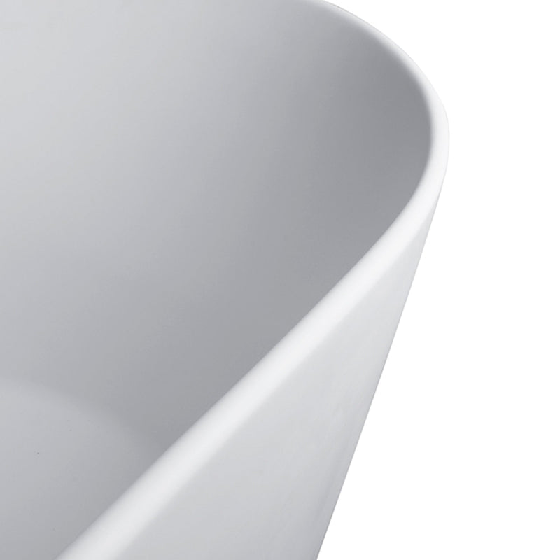 67inch Solid Surface Stone Resin Oval Shape Soaking Bathtub with Overflow in Matte White