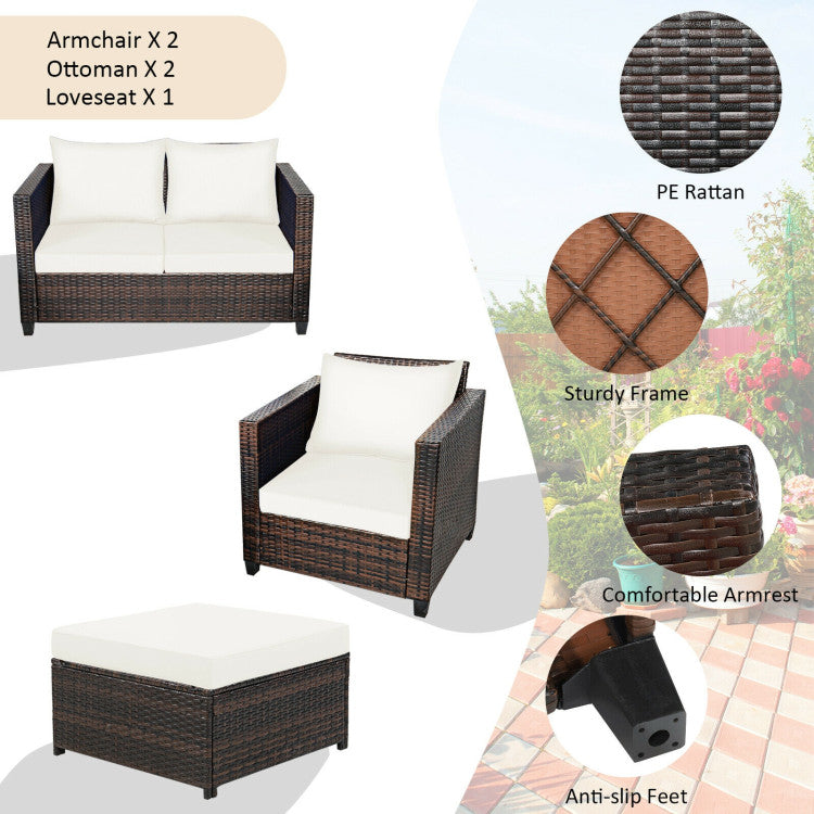 5 Pieces Patio Rattan Furniture Set with Removable Cushions