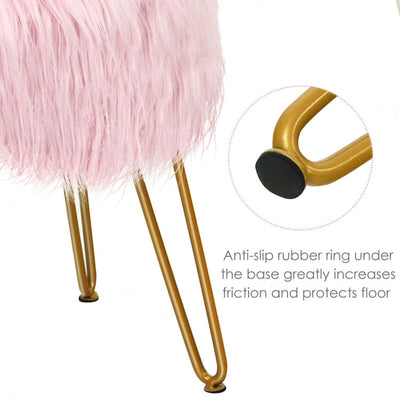 Faux Fur Vanity Stool Chair with Metal Legs for Bedroom and Living Room--Pink