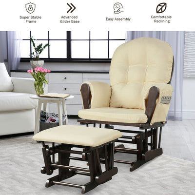 Wood Glider and Ottoman Set with Padded Armrests and Detachable Cushion