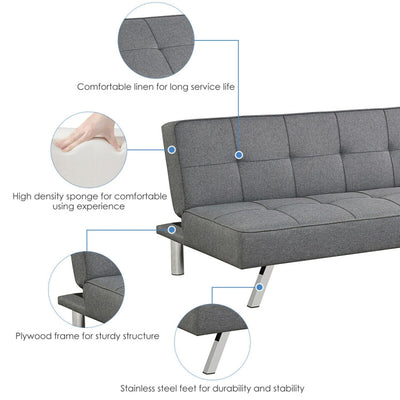 3-Seat Convertible Sofa Bed with High-Density Sponge for Living Room