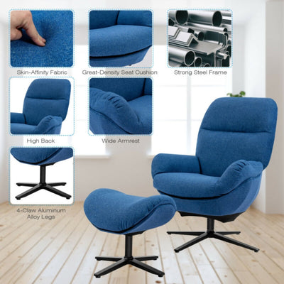 Upholstered Swivel Lounge Chair with Ottoman and Rocking Footstool