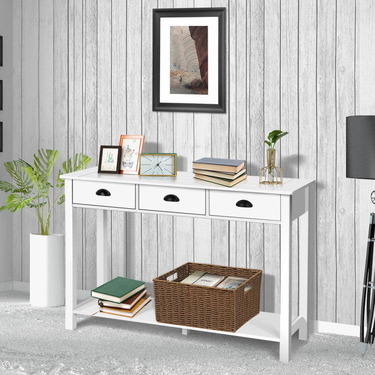 Wooden Console Table with 3 Drawers and 2-Tier Shelves